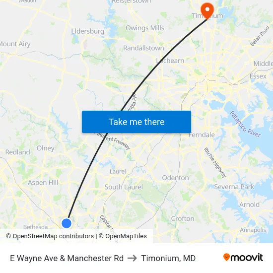 E Wayne Ave & Manchester Rd to Timonium, MD map