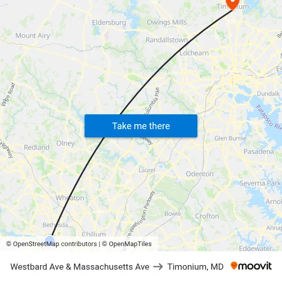 Westbard Ave & Massachusetts Ave to Timonium, MD map