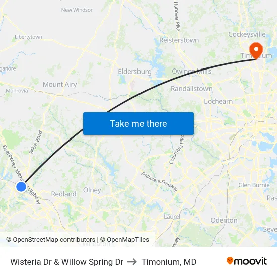 Wisteria Dr & Willow Spring Dr to Timonium, MD map