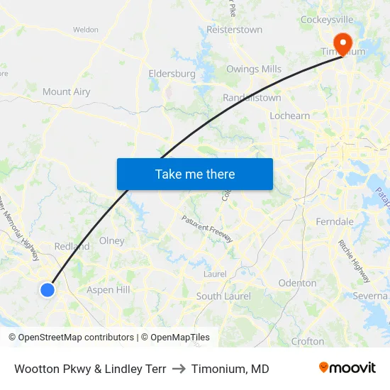 Wootton Pkwy & Lindley Terr to Timonium, MD map