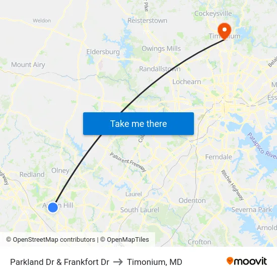 Parkland Dr & Frankfort Dr to Timonium, MD map
