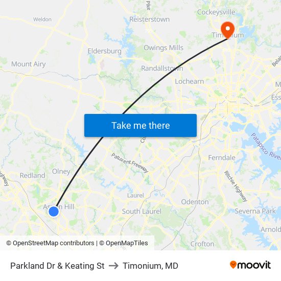 Parkland Dr & Keating St to Timonium, MD map