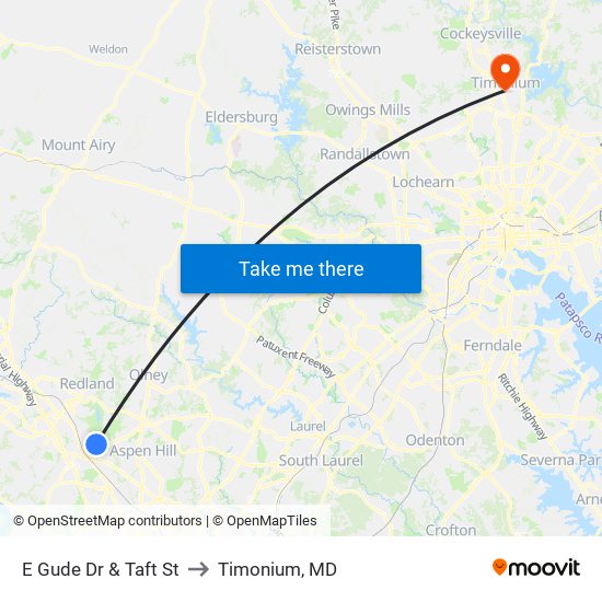 E Gude Dr & Taft St to Timonium, MD map