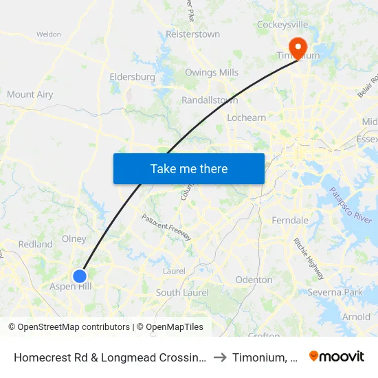 Homecrest Rd & Longmead Crossing Dr to Timonium, MD map