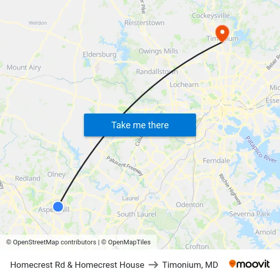 Homecrest Rd & Homecrest House to Timonium, MD map