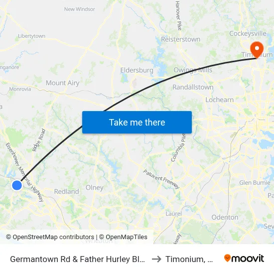 Germantown Rd & Father Hurley Blvd to Timonium, MD map