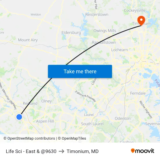 Life Sci - East & @9630 to Timonium, MD map