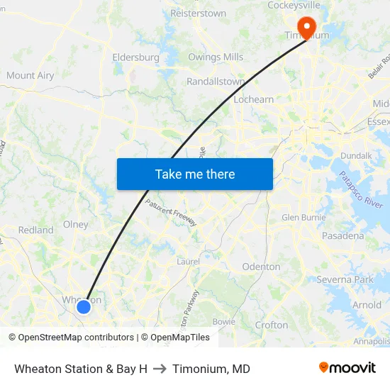 Wheaton Station & Bay H to Timonium, MD map