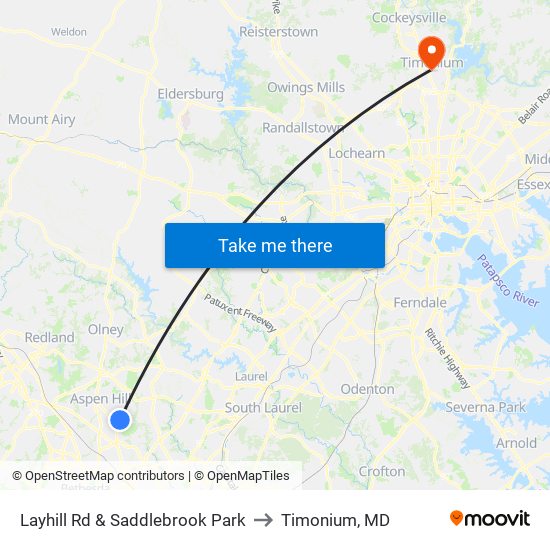 Layhill Rd & Saddlebrook Park to Timonium, MD map