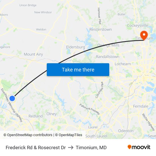 Frederick Rd & Rosecrest Dr to Timonium, MD map