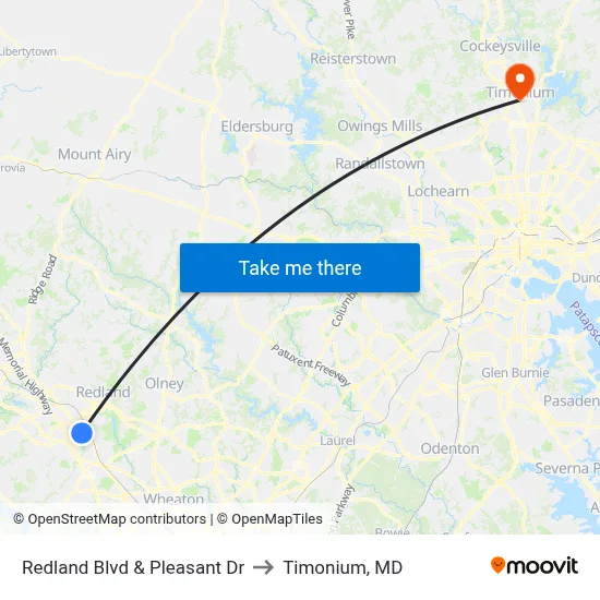 Redland Blvd & Pleasant Dr to Timonium, MD map