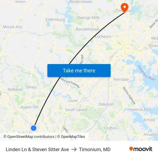 Linden Ln & Steven Sitter Ave to Timonium, MD map