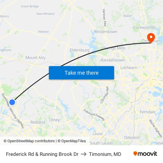 Frederick Rd & Running Brook Dr to Timonium, MD map