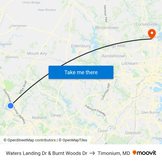 Waters Landing Dr & Burnt Woods Dr to Timonium, MD map