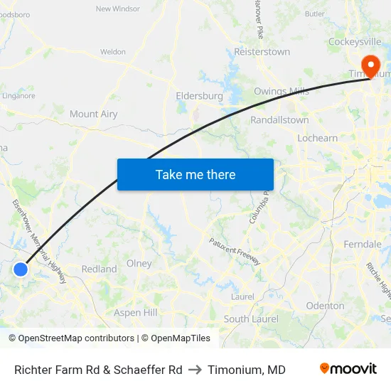 Richter Farm Rd & Schaeffer Rd to Timonium, MD map