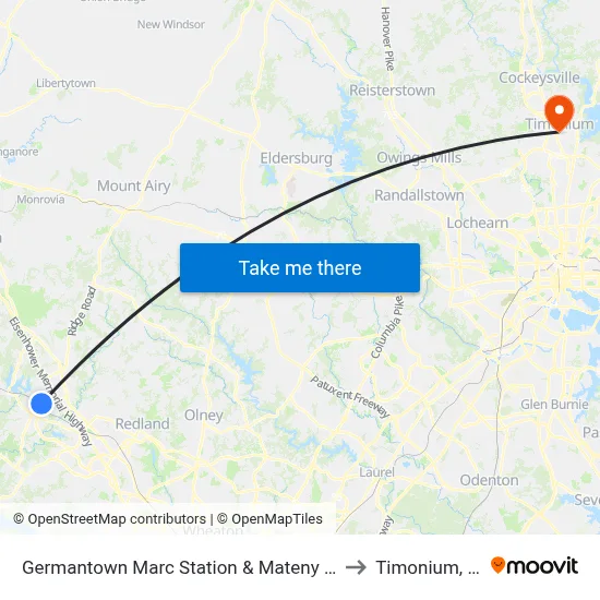 Germantown Marc Station & Mateny Hill Rd to Timonium, MD map
