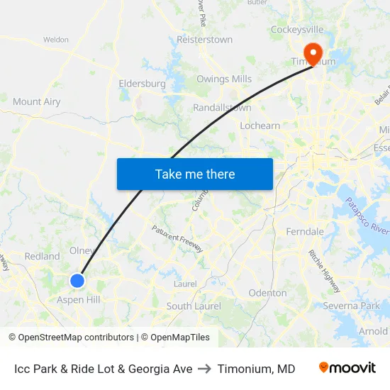 Icc Park & Ride Lot  & Georgia Ave to Timonium, MD map