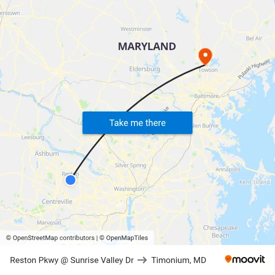 Reston Pkwy @ Sunrise Valley Dr to Timonium, MD map