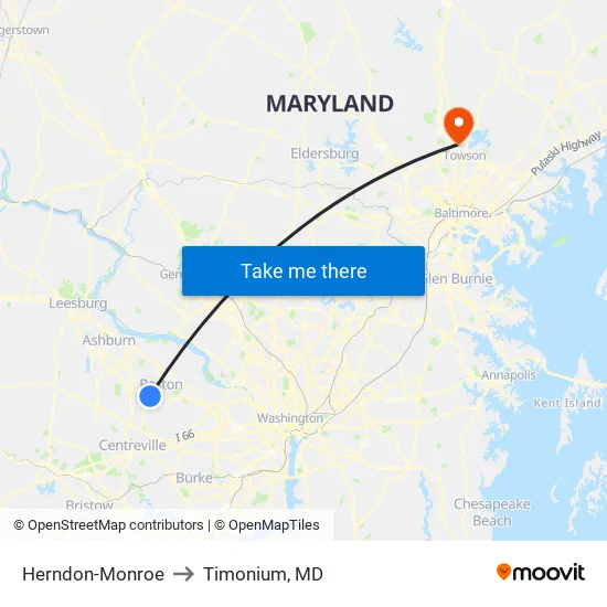 Herndon Metro Bay E to Timonium, MD map