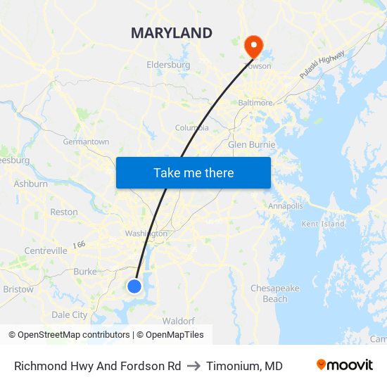 Richmond Hwy And Fordson Rd to Timonium, MD map