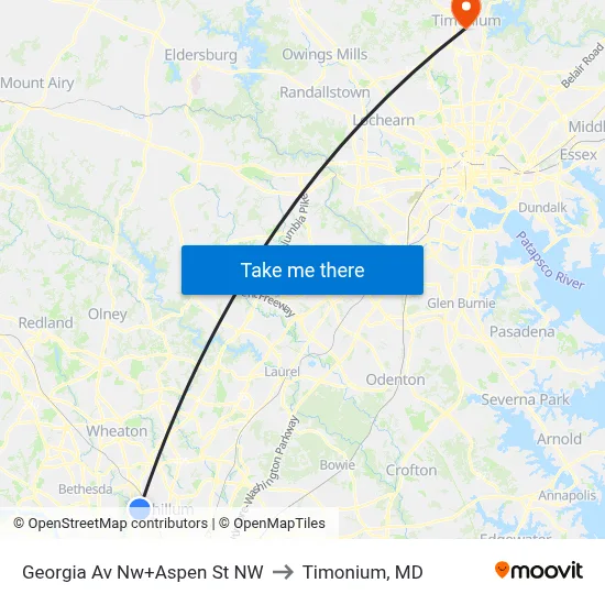 Georgia Av Nw+Aspen St NW to Timonium, MD map