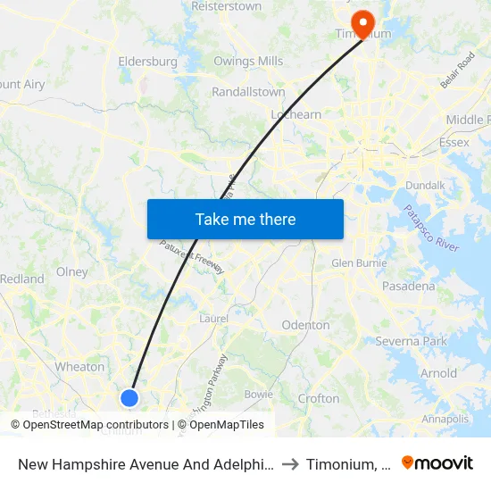New Hampshire Avenue And Adelphi Road to Timonium, MD map