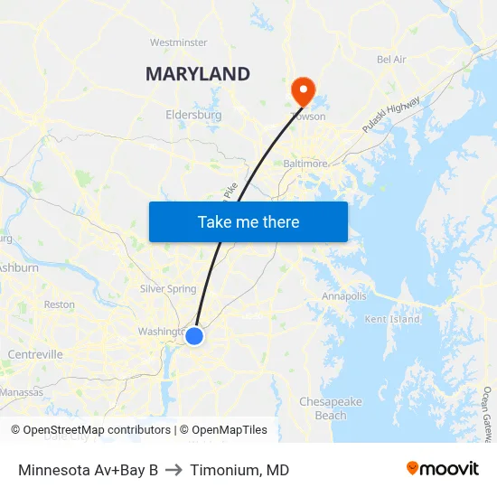 Minnesota Av+Bay B to Timonium, MD map