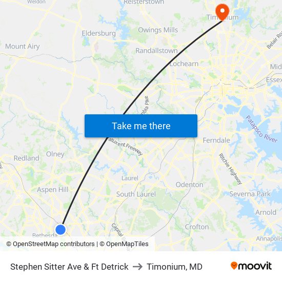 Stephen Sitter Ave & Ft Detrick to Timonium, MD map