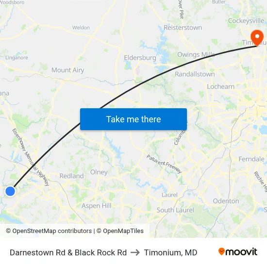 Darnestown Rd & Black Rock Rd to Timonium, MD map