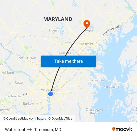 Waterfront to Timonium, MD map