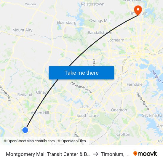 Montgomery Mall Transit Center & Bay D to Timonium, MD map