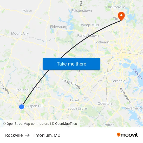 Rockville to Timonium, MD map