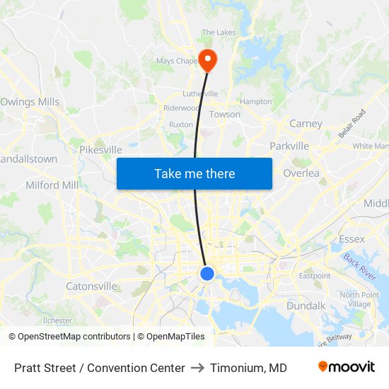 Pratt Street / Convention Center to Timonium, MD map