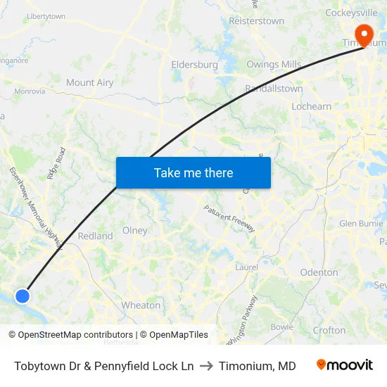 Tobytown Dr & Pennyfield Lock Ln to Timonium, MD map