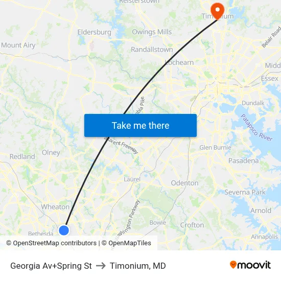 Georgia Av+Spring St to Timonium, MD map