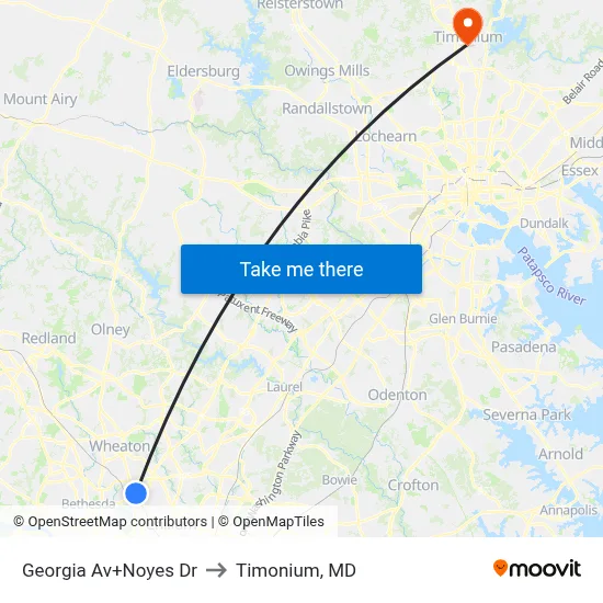 Georgia Av+Noyes Dr to Timonium, MD map