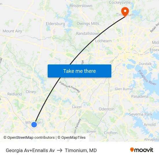 Georgia Av+Ennalls Av to Timonium, MD map