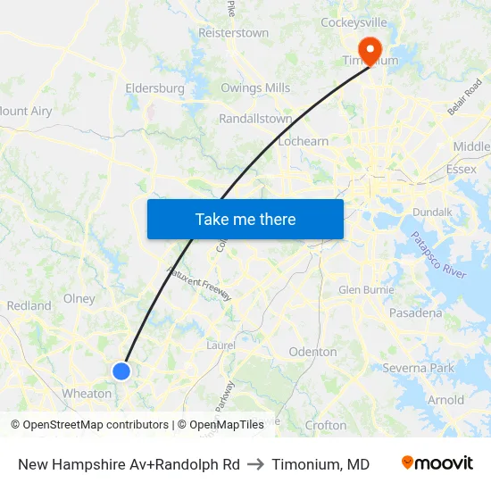 New Hampshire Av+Randolph Rd to Timonium, MD map