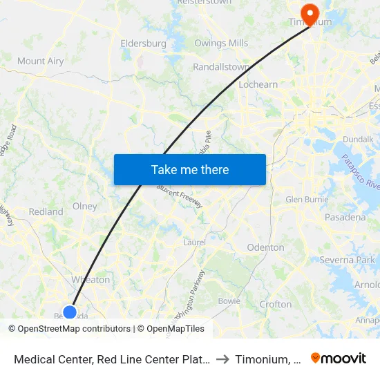 Medical Center, Red Line Center Platform to Timonium, MD map