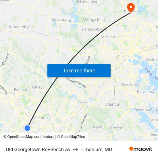 Old Georgetown Rd+Beech Av to Timonium, MD map