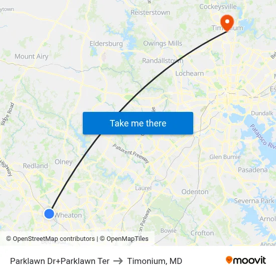 Parklawn Dr+Parklawn Ter to Timonium, MD map