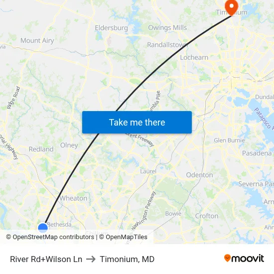 River Rd+Wilson Ln to Timonium, MD map