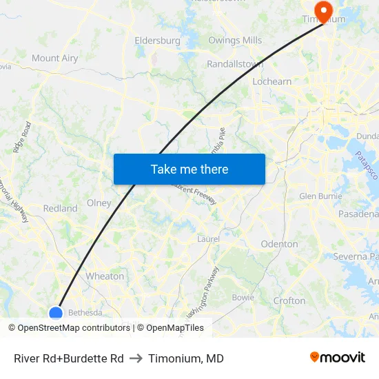 River Rd+Burdette Rd to Timonium, MD map