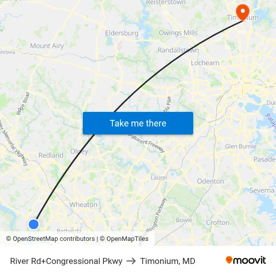 River Rd+Congressional Pkwy to Timonium, MD map