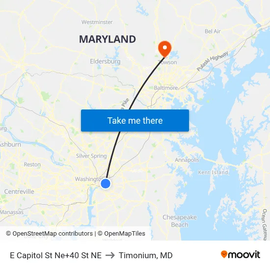 E Capitol St Ne+40 St NE to Timonium, MD map