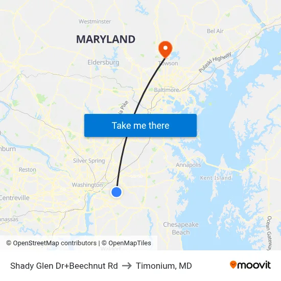 Shady Glen Dr+Beechnut Rd to Timonium, MD map