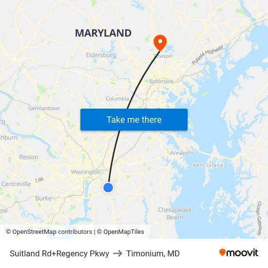 Suitland Rd+Regency Pkwy to Timonium, MD map