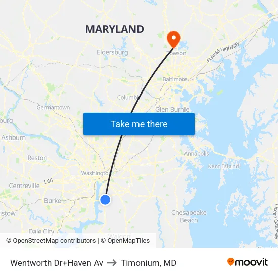 Wentworth Dr+Haven Av to Timonium, MD map