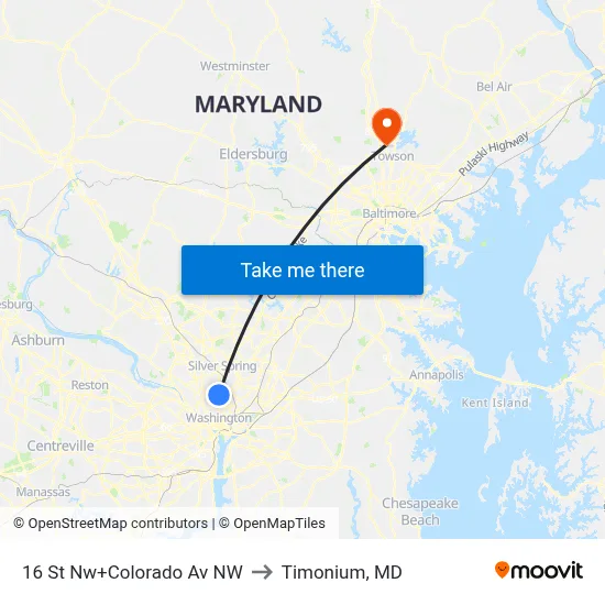 16 St Nw+Colorado Av NW to Timonium, MD map