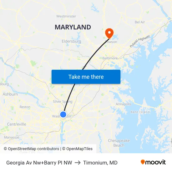 Georgia Av Nw+Barry Pl NW to Timonium, MD map